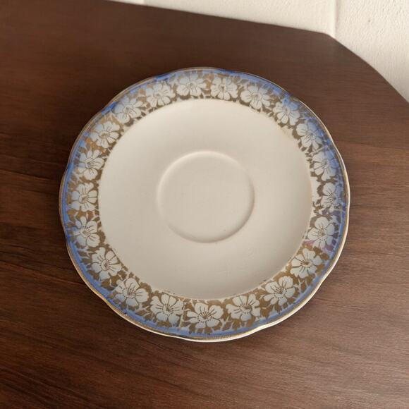 Vintage Floral Border 6" Saucers Set of 2 – Blue & Gold Trim Porcelain - Picture 1 of 2